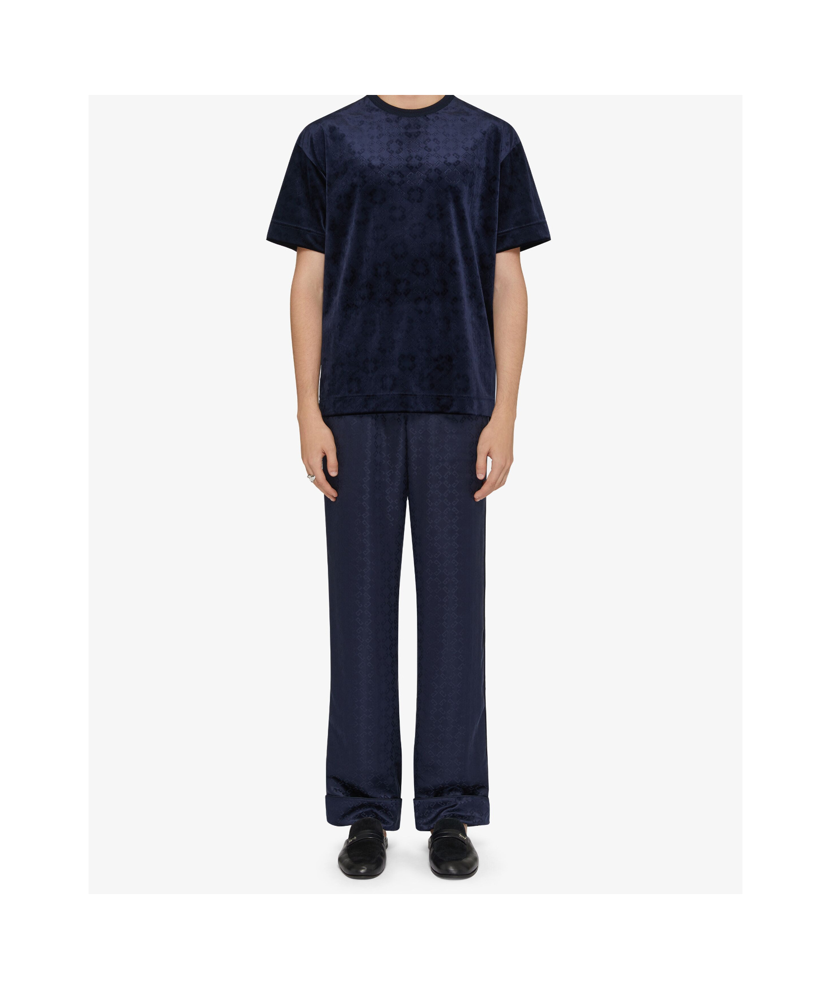 Givenchy Navy Monogram 72 Velvet T-shirt In Black