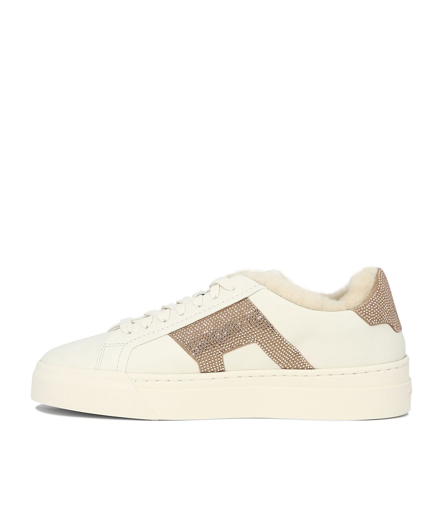 Santoni "double Buckle" Rhinestone-embellished Sneakers In White