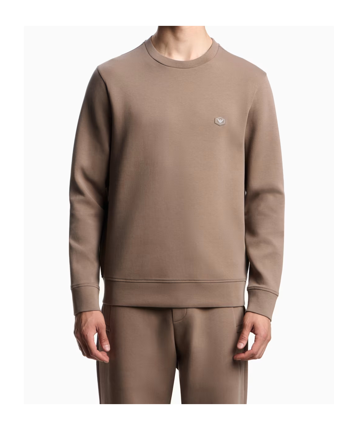 Emporio Armani Double-jersey Sweatshirt With Micro Logo Patch In Brown