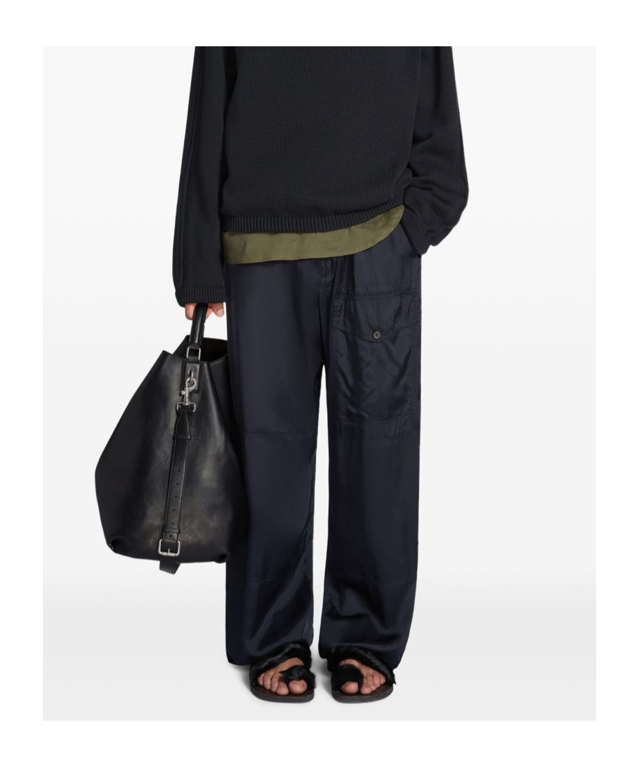Dries Van Noten Wide Leg Wool Pant With Elastic Waistband In Black