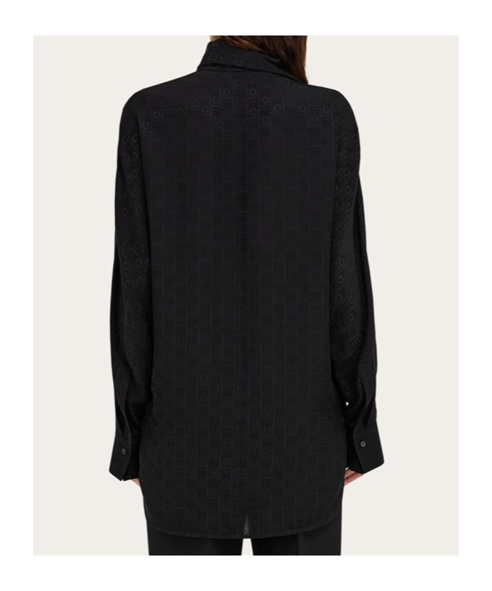 Ferragamo Sash-collar Silk Blouse In Black