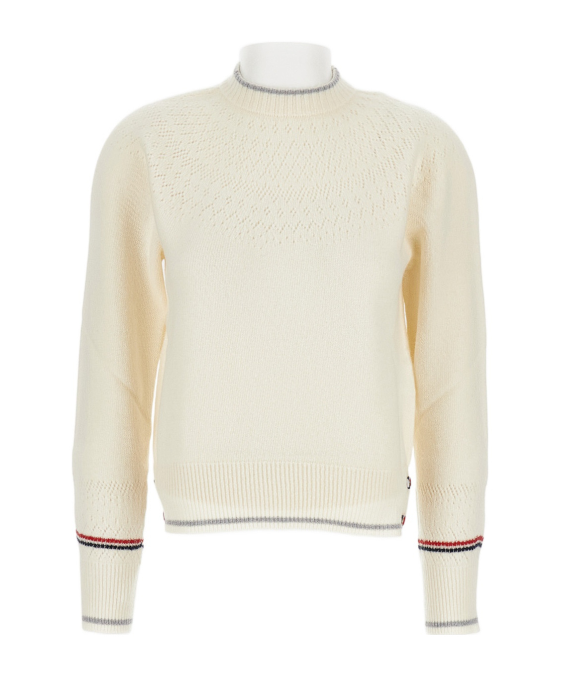 Thom Browne Pointelle Fair Isle Crew Neck Pullover In Neutral