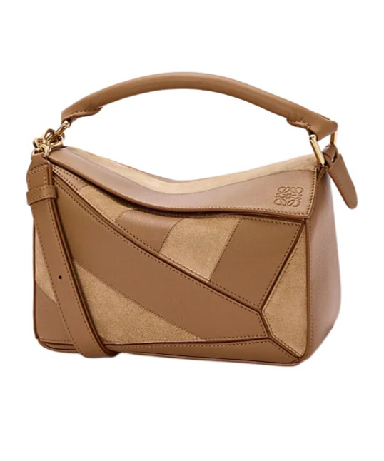 Loewe Womens Oak Puzzle Stripes Small Leather Top-handle Bag In Brown