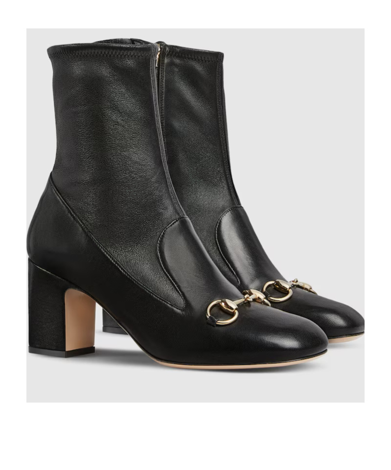 Gucci 75 Horsebit Leather Boots In Black