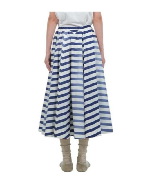Prada Striped Old Poplin Full Skirt In Blue