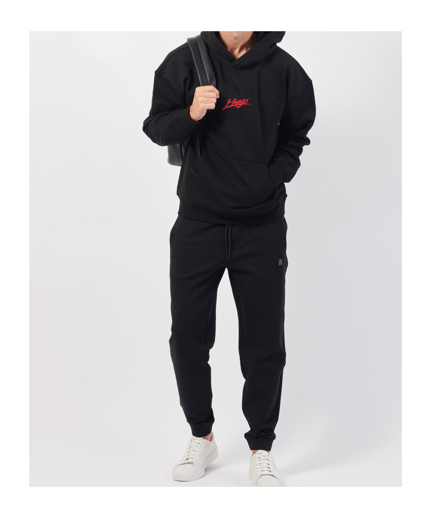 Hugo Boss Dlogolong Cotton Logo Embroidered Relaxed Fit Hoodie In Black