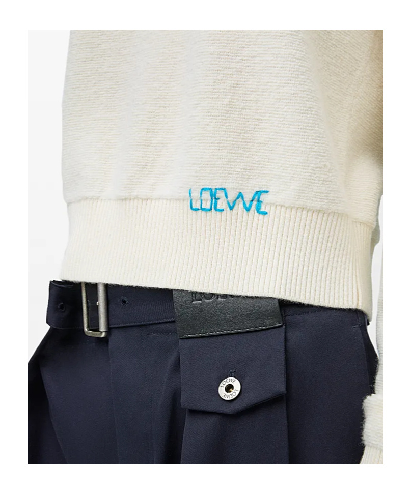 Loewe Womens Ecru Logo-embroidered Long-sleeves Wool Knitted Jumper In Gray