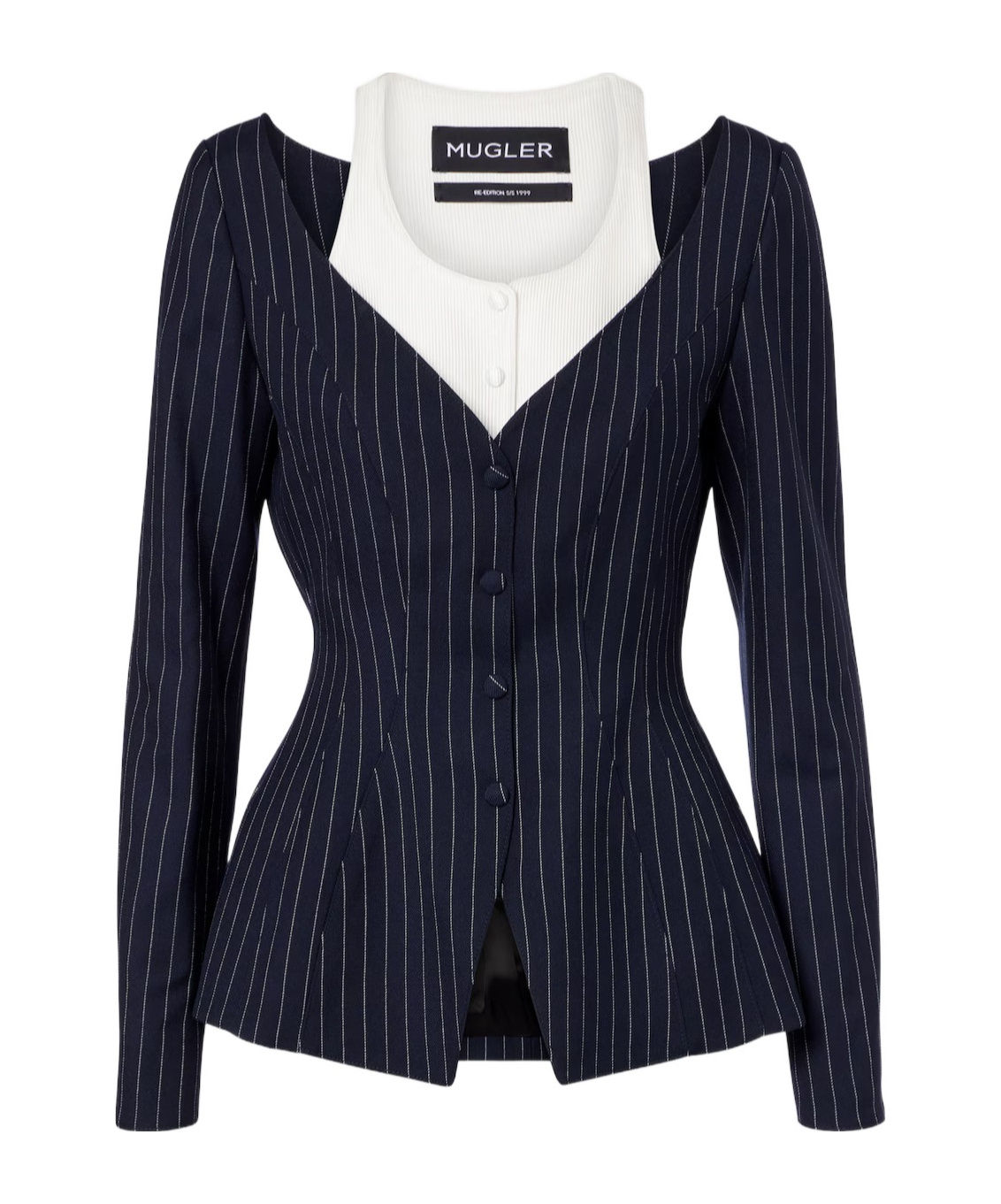 Mugler Striped Long-sleeve Casual Jacket In Black