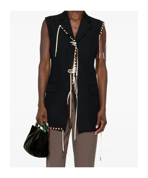 Dries Van Noten Sleeveless Wool Jacket With Contrasting Drawstring And Tailored Cut In Black