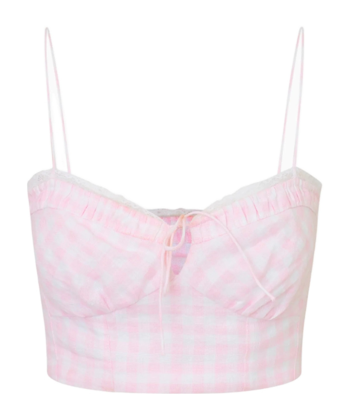 Loveshackfancy Amorana Linen Gingham Crop Top