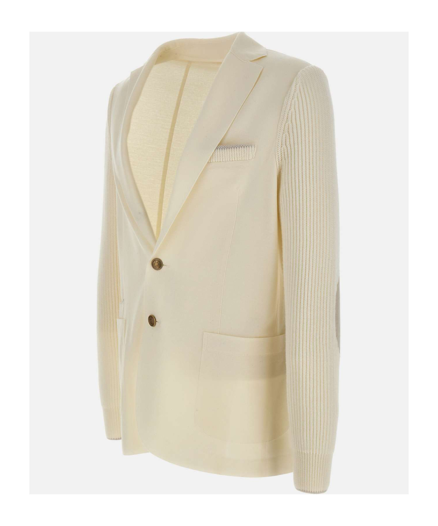 Eleventy Ribbed-knit Elbow-patch Blazer In Neutral