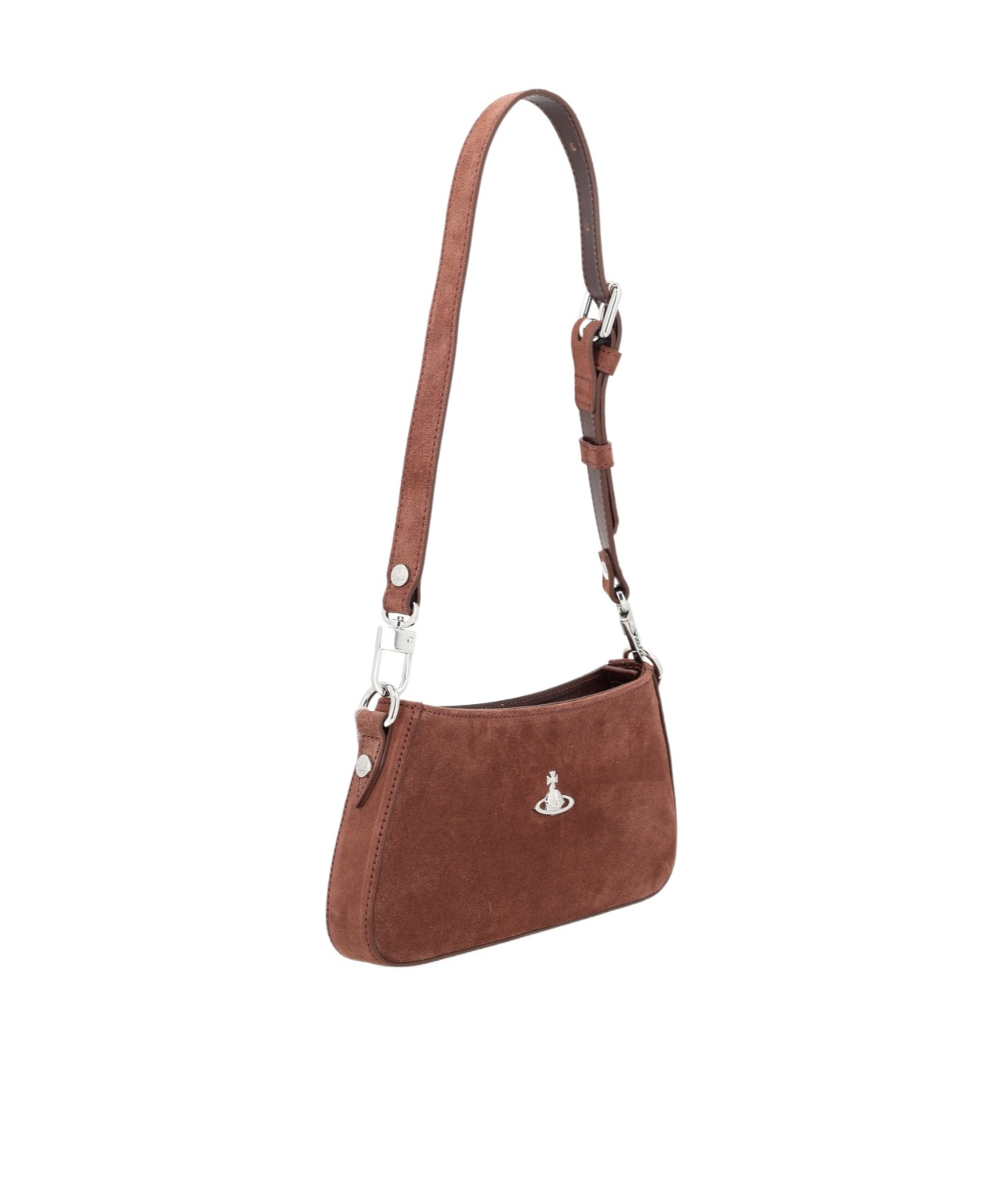 Vivienne Westwood Rectangular Suede Shoulder Bag With Adjustable Strap In Brown