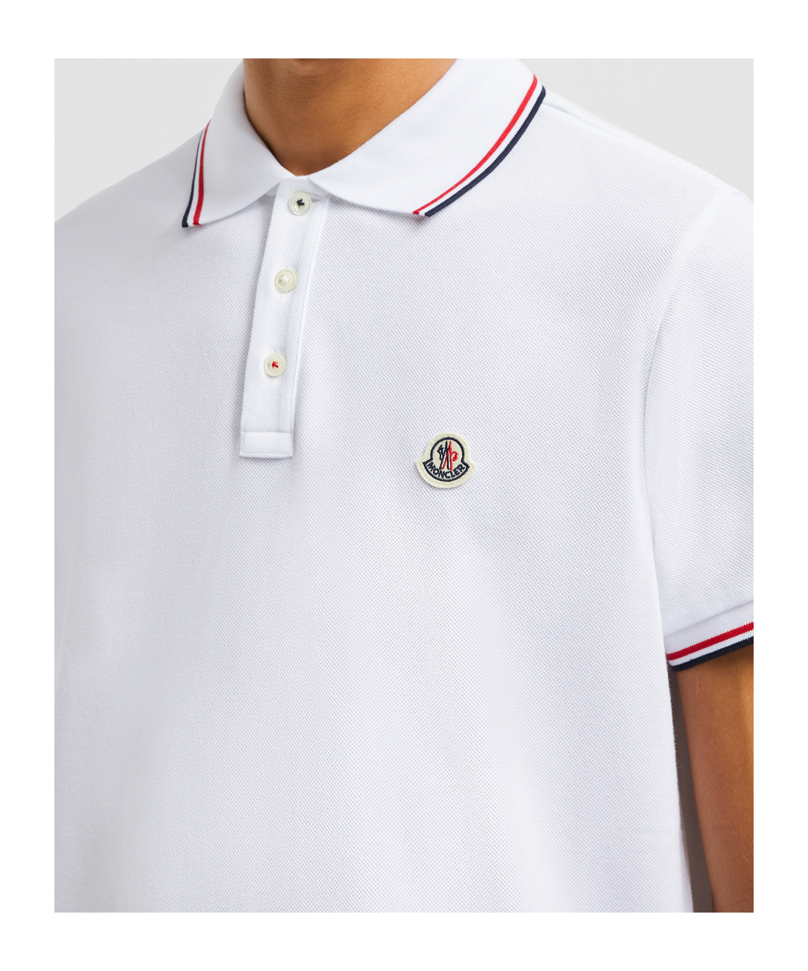 Moncler Classic White Cotton Polo With Signature Tri-color Trim In White