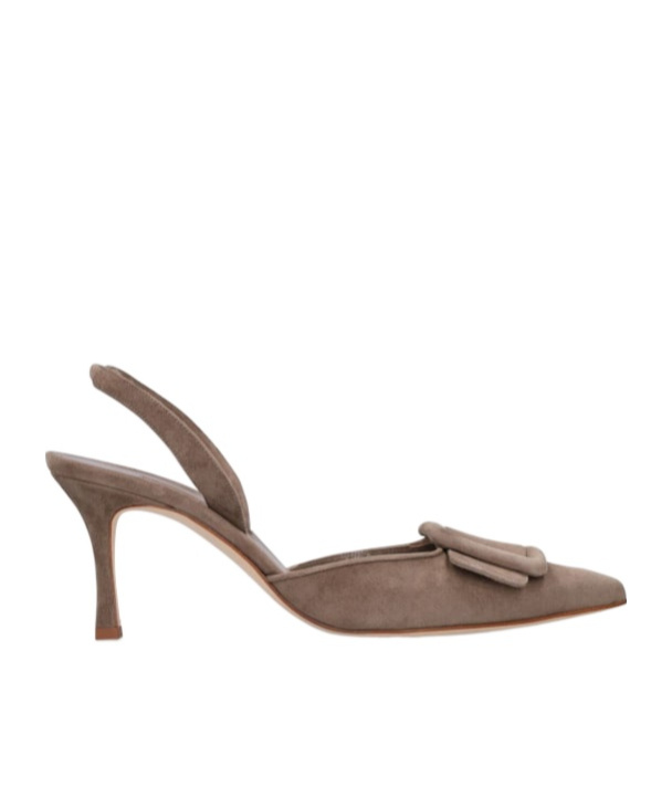 Manolo Blahnik 70mm Maysli Suede Slingback Pumps In Brown