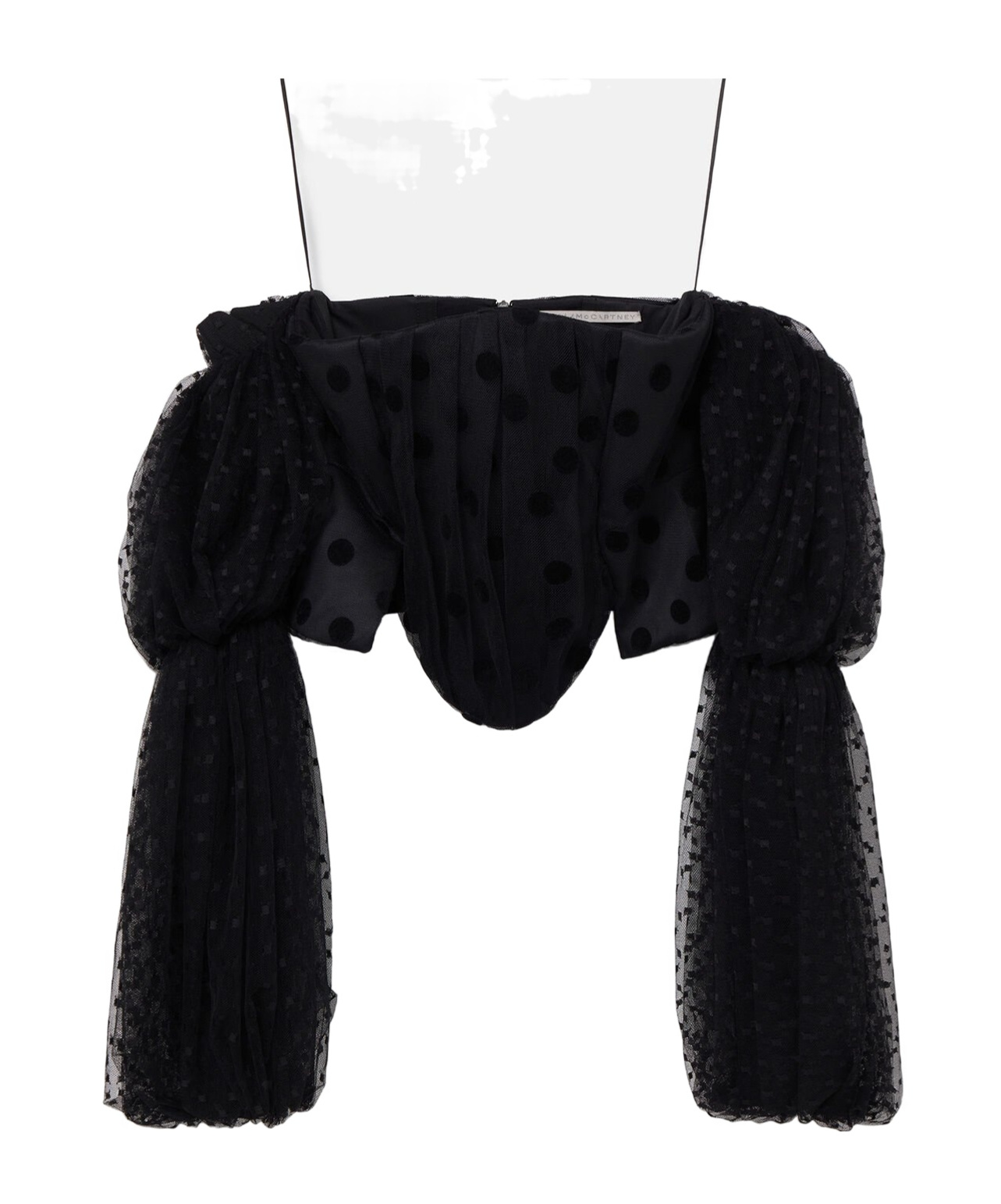 Shop Stella Mccartney Polka Dot Mesh Cropped Top In Black