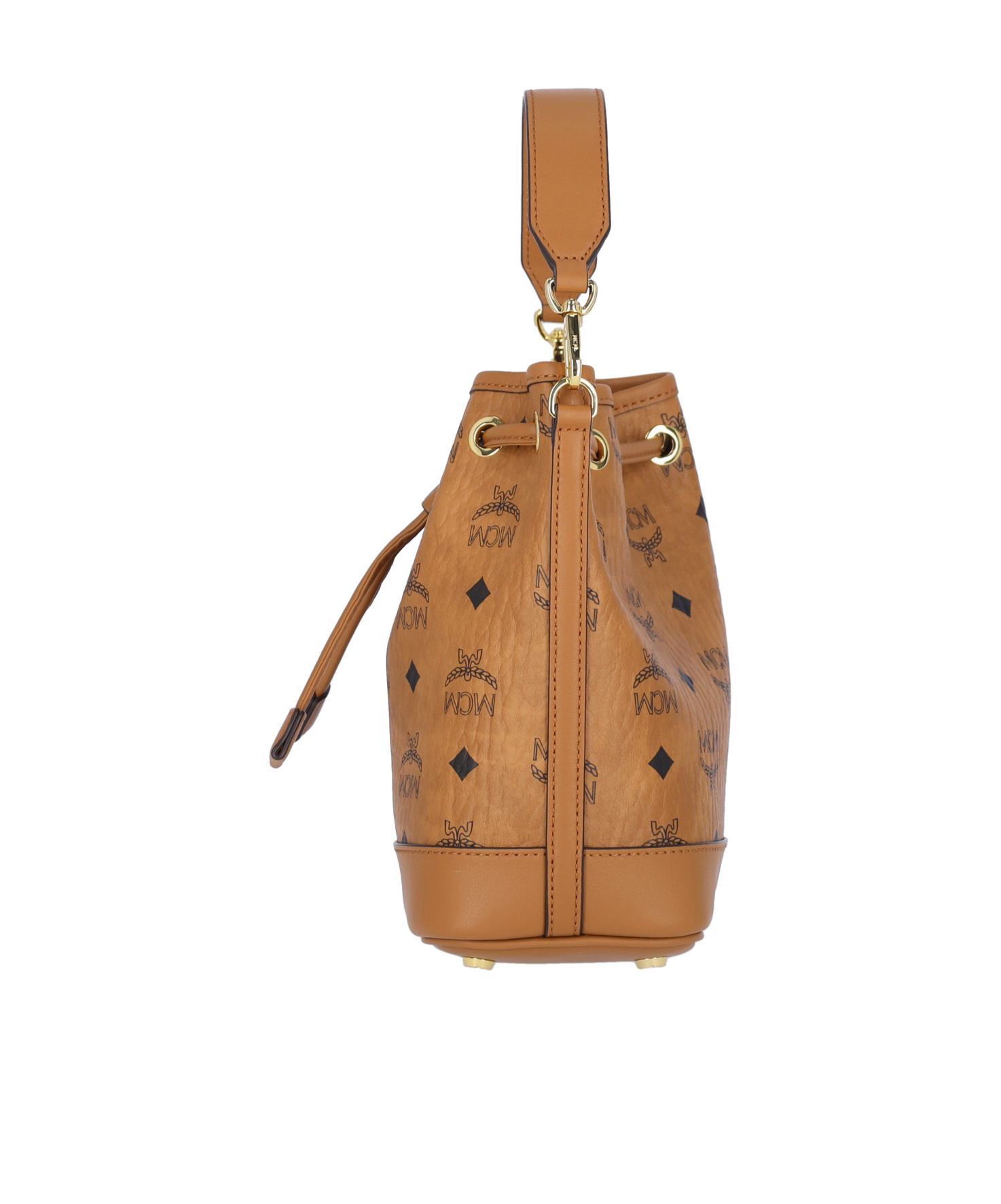 Mcm Monogram Printed Drawstring Top Handle Bag In Brown