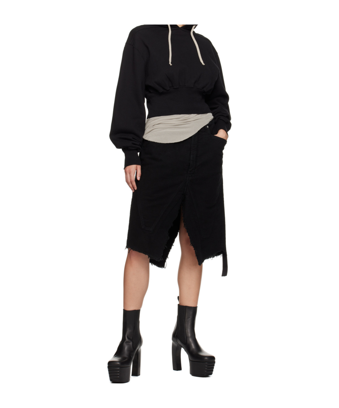 Rick Owens Drkshdw Black Slivered Midi Skirt In Black