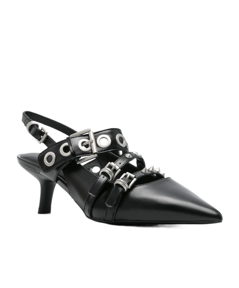 Ash Pointed-toe Slingback Heels With Metallic Eyelets And Studs In Black