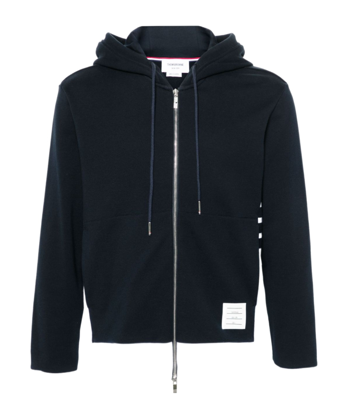 Thom Browne Zip Up Hoodie With Engineered 4 Bar In Color Blocked Solid In Blue