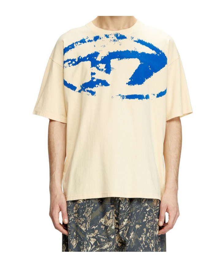 Diesel T-shirt With Distressed Flocked Logo In Nude