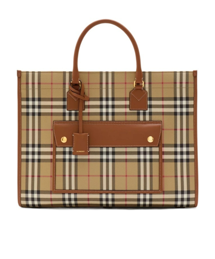Burberry Printed Cotton Medium Freya Shopping Bag In Brown