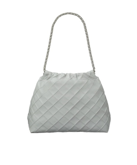 Tory Burch 'fleming' Grey Diamond Quilted Shoulder Bag With Chain-link Handles