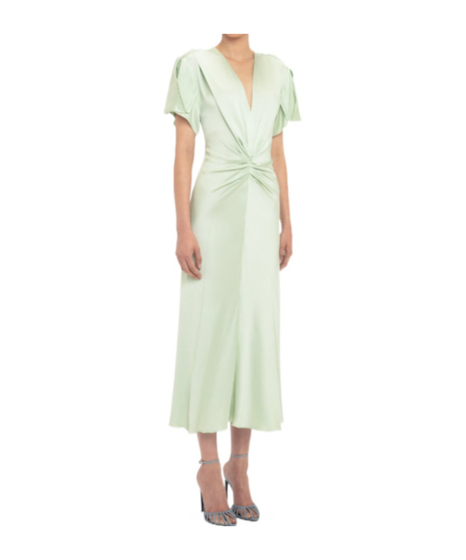 Victoria Beckham Jade Green Ruffled Midi Dress In White