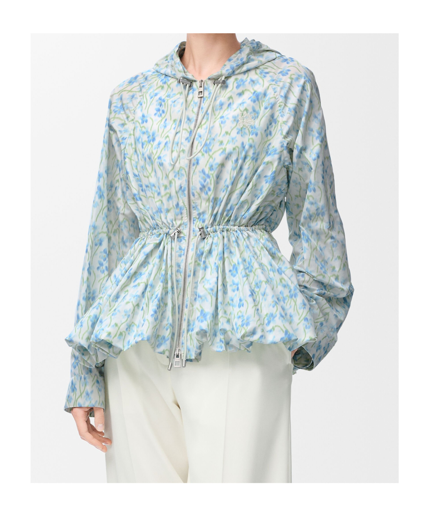 Loewe Hooded Jacket In Silk Blend Taffeta In Blue