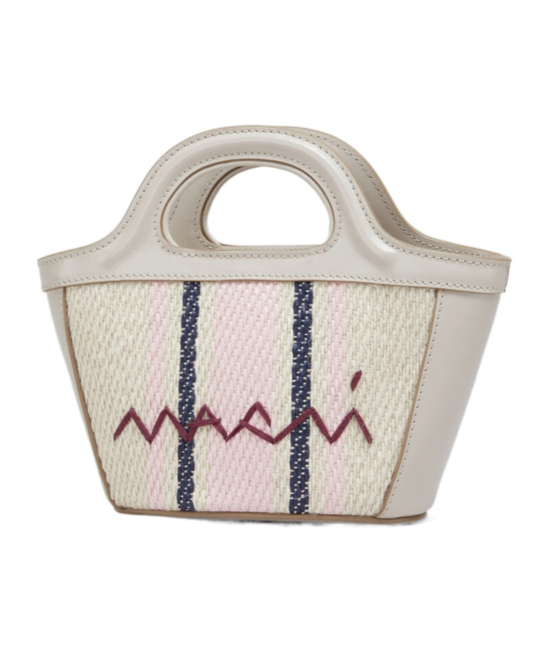 Marni Miniature Gray Leather And Sedge Effect Cloth Bag In Multicolor
