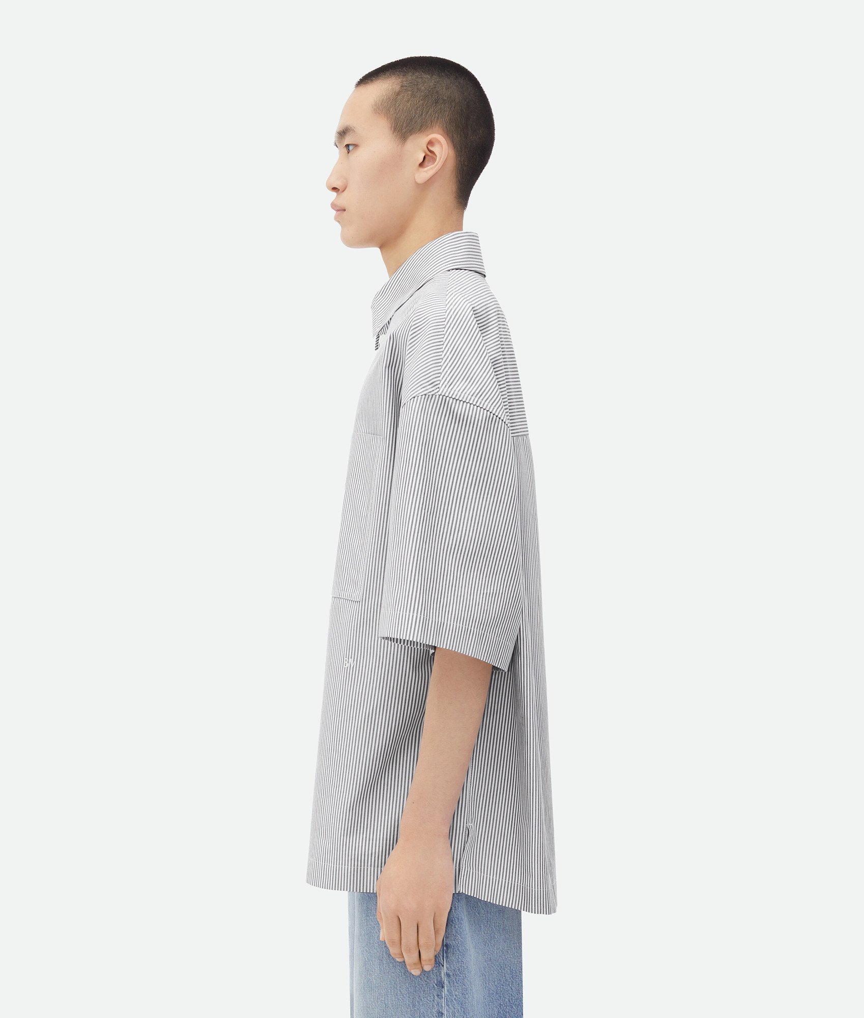 Bottega Veneta Embroidered Poplin Shirt With Drop Shoulders In Gray