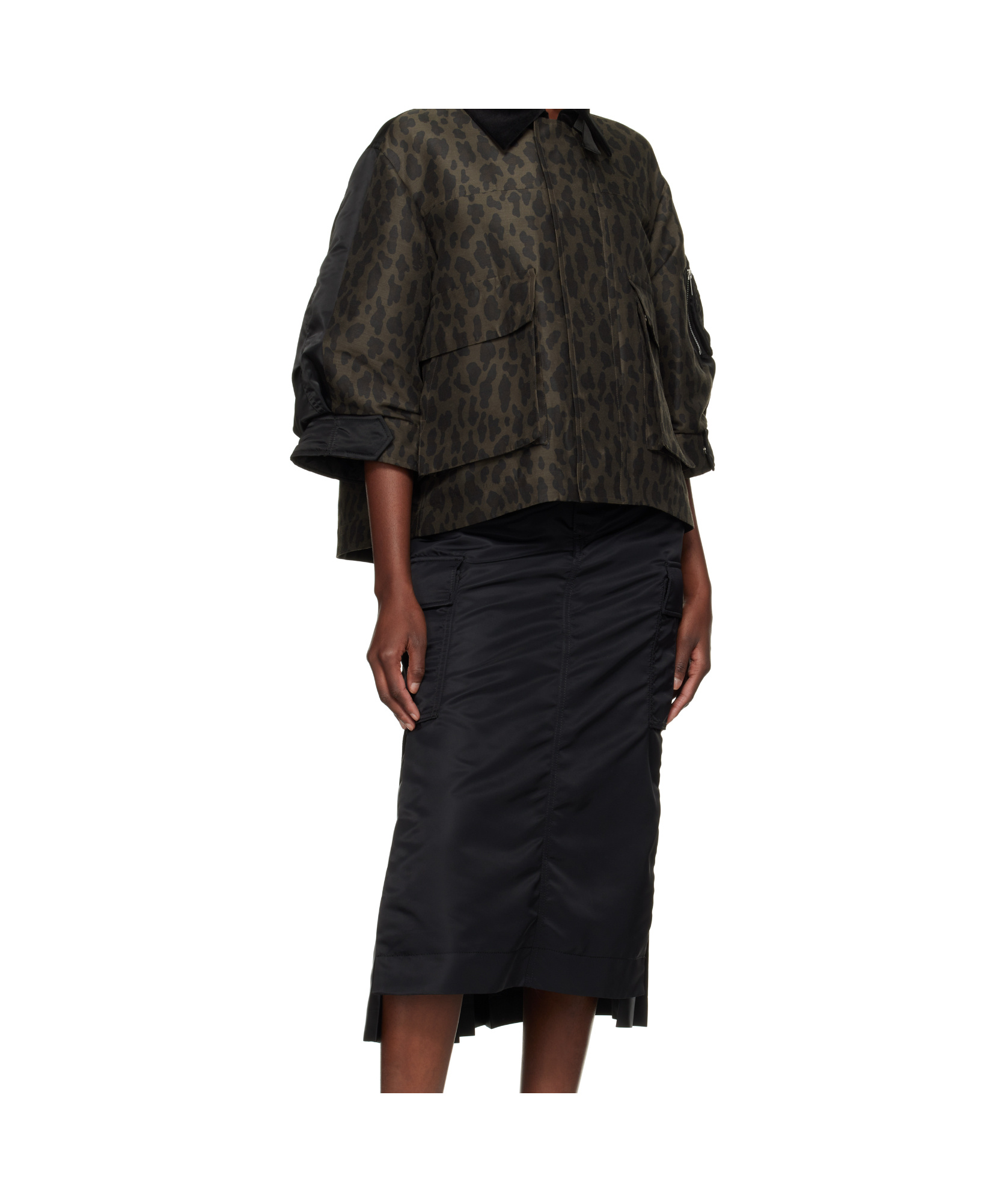 Sacai Black Nylon Twill Midi Skirt In Black