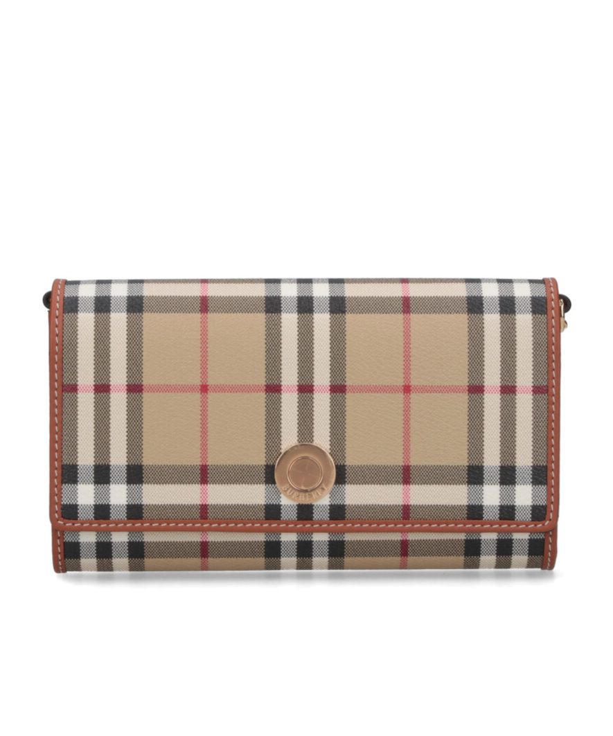 Burberry Beige Fabric Wallet With Multicolor Check Pattern In Brown