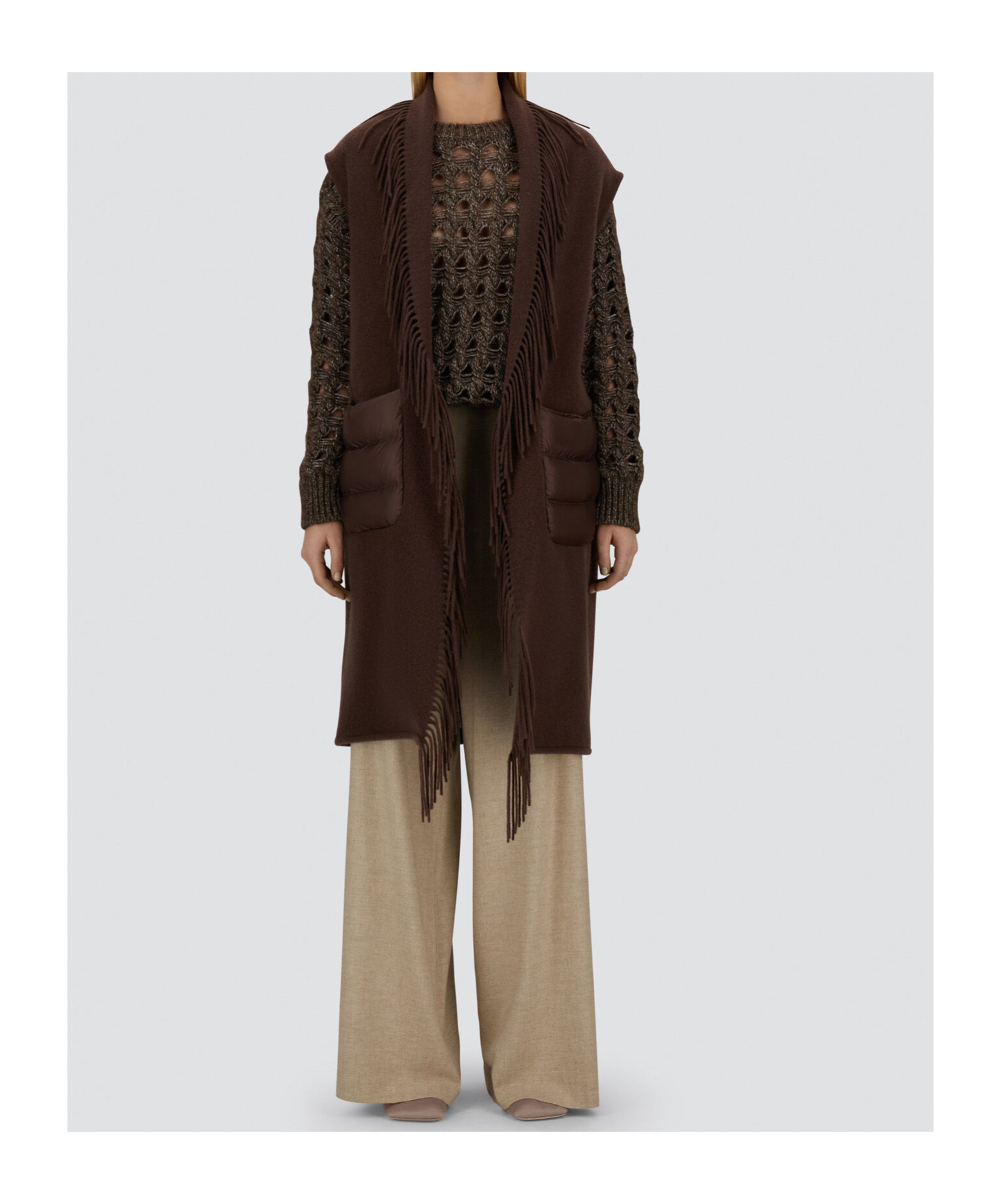 Herno Fringe Vest Casual Jacket In Brown