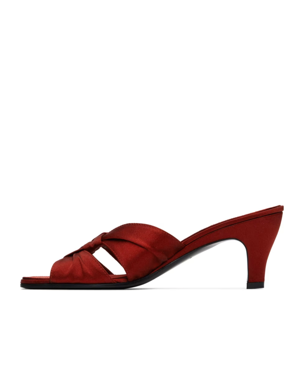 The Row Soft Knot 65 Satin Mules In Red
