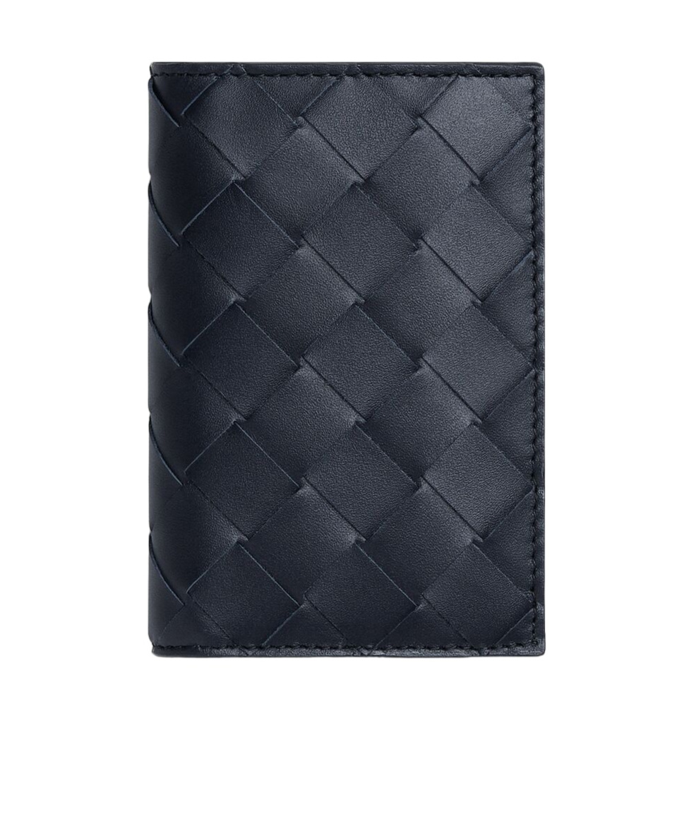 Bottega Veneta Leather Intrecciato Card Holder In Blue