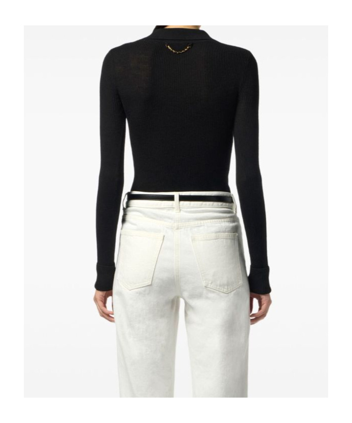 Elisabetta Franchi Collared Top With Ribbed Texture And Sleeves In Black