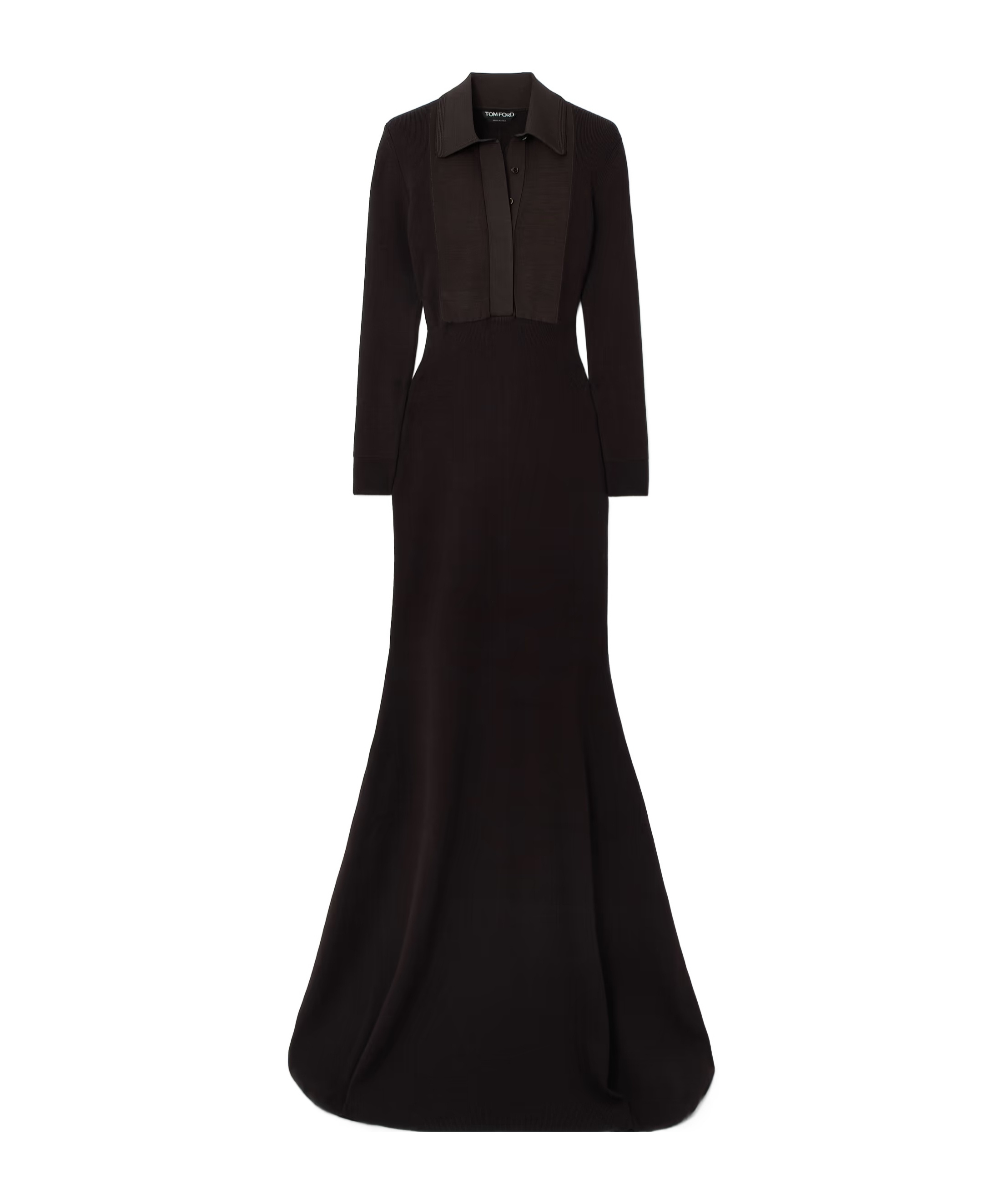 Tom Ford Ribbed Wool-blend Polo Gown In Brown