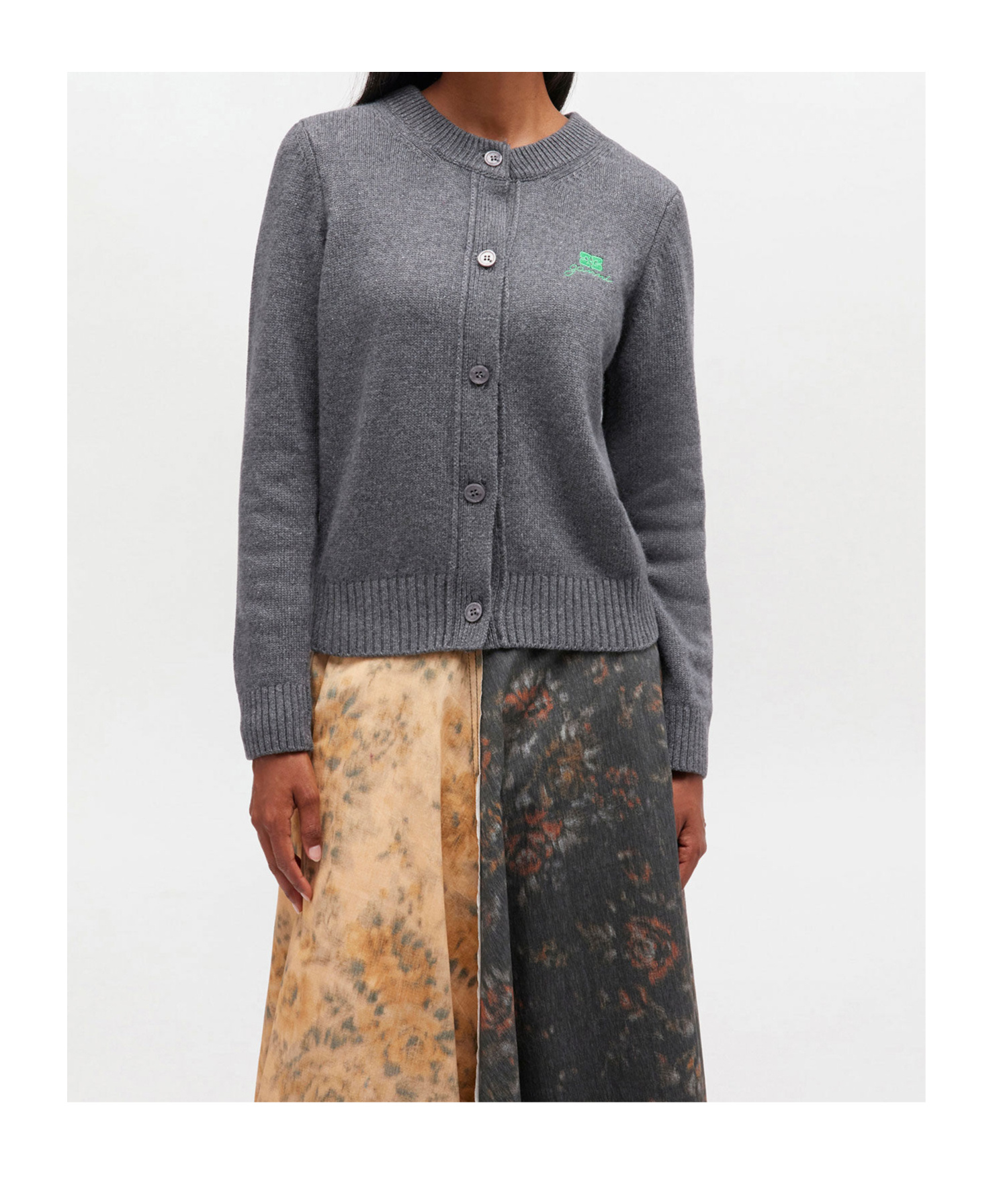 Ganni Grey Wool Mix Cardigan In Gray
