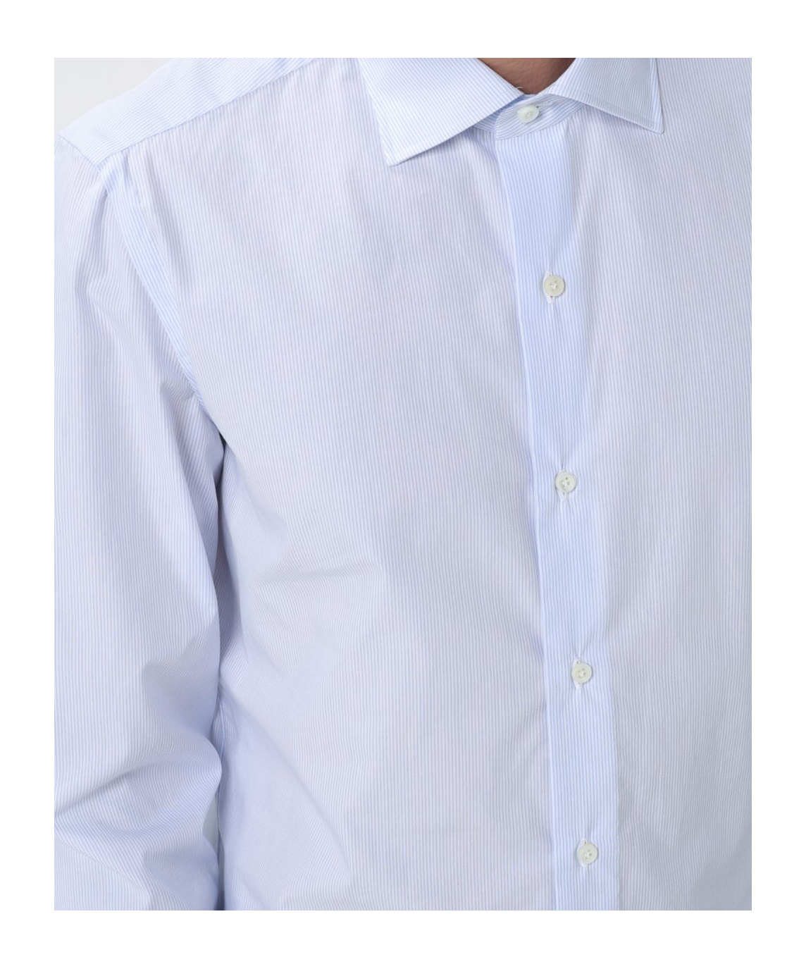 Borrelli Tailored White Cotton Shirt With Classic Collar And Structured Cuffs In Blue