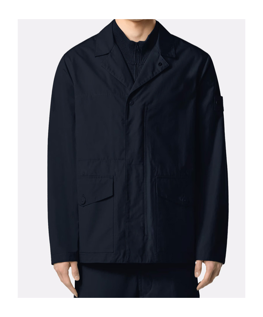 Stone Island Blazer With Natural Weather Barrier And Two-way Zip In Navy Blue