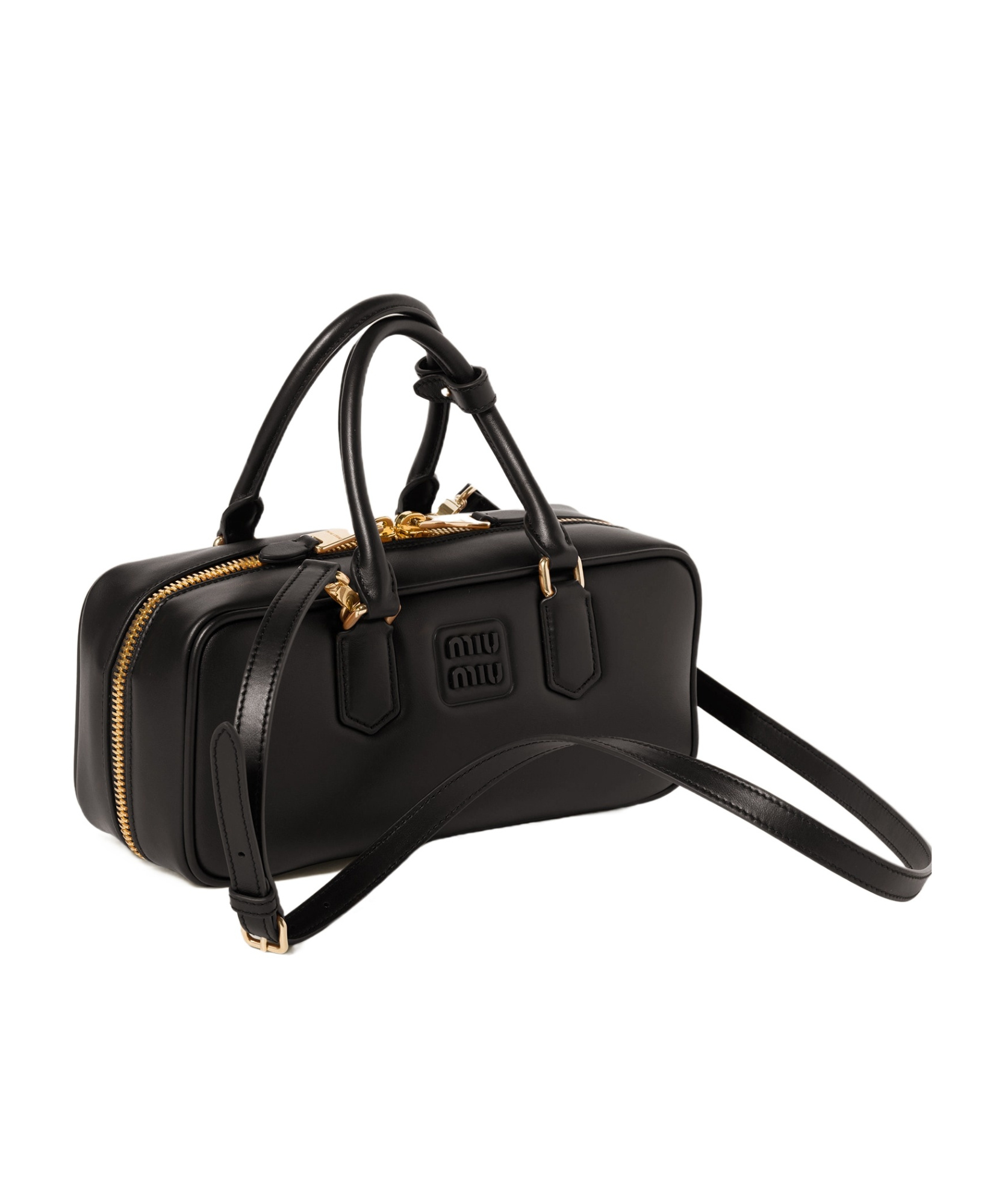 Miu Miu Mini Arcadie Leather Top-handle Bag In Black