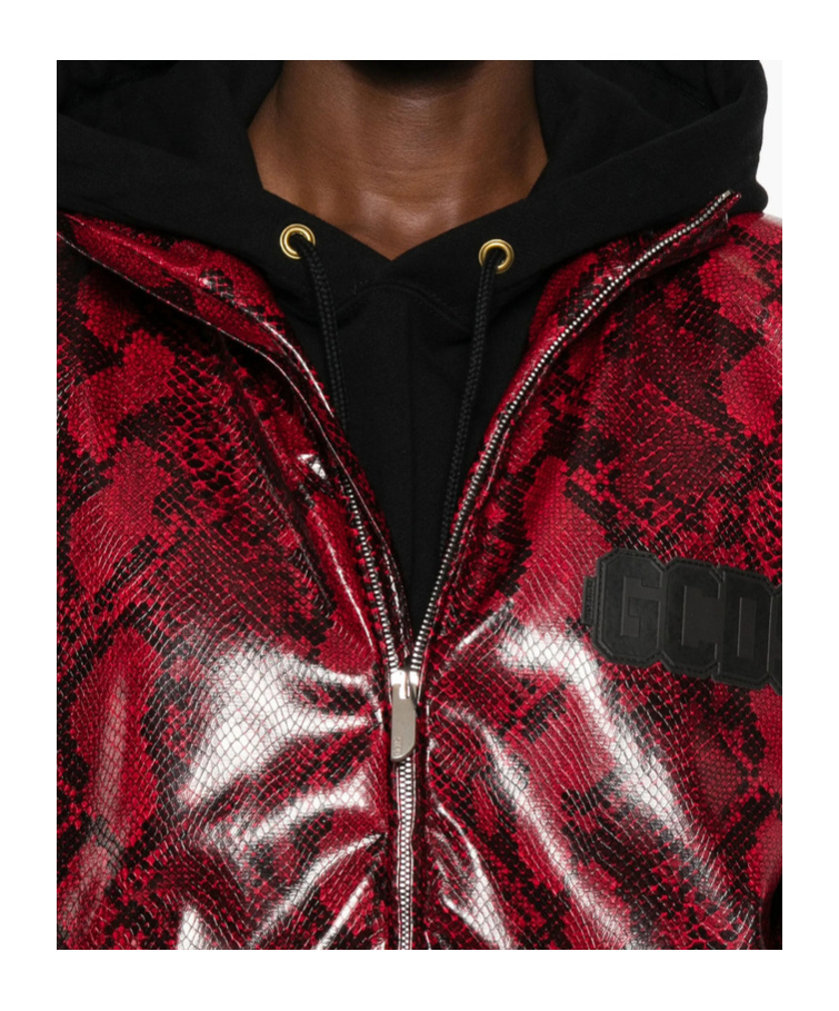 Gcds Snakeskin-effect Faux-leather Jacket In Blue