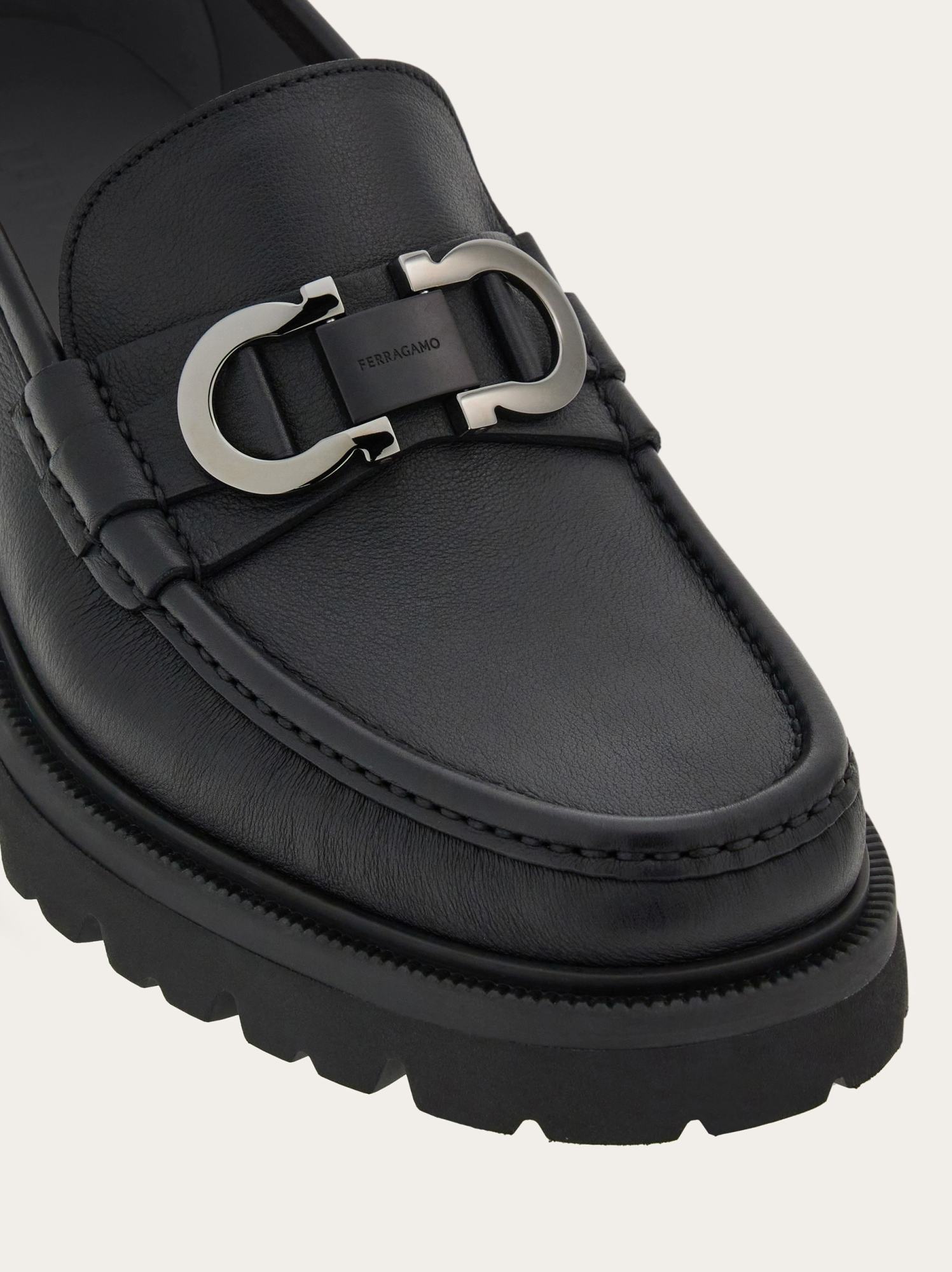 Ferragamo Chunky Sole Loafers With Metal Buckle Detail In Black
