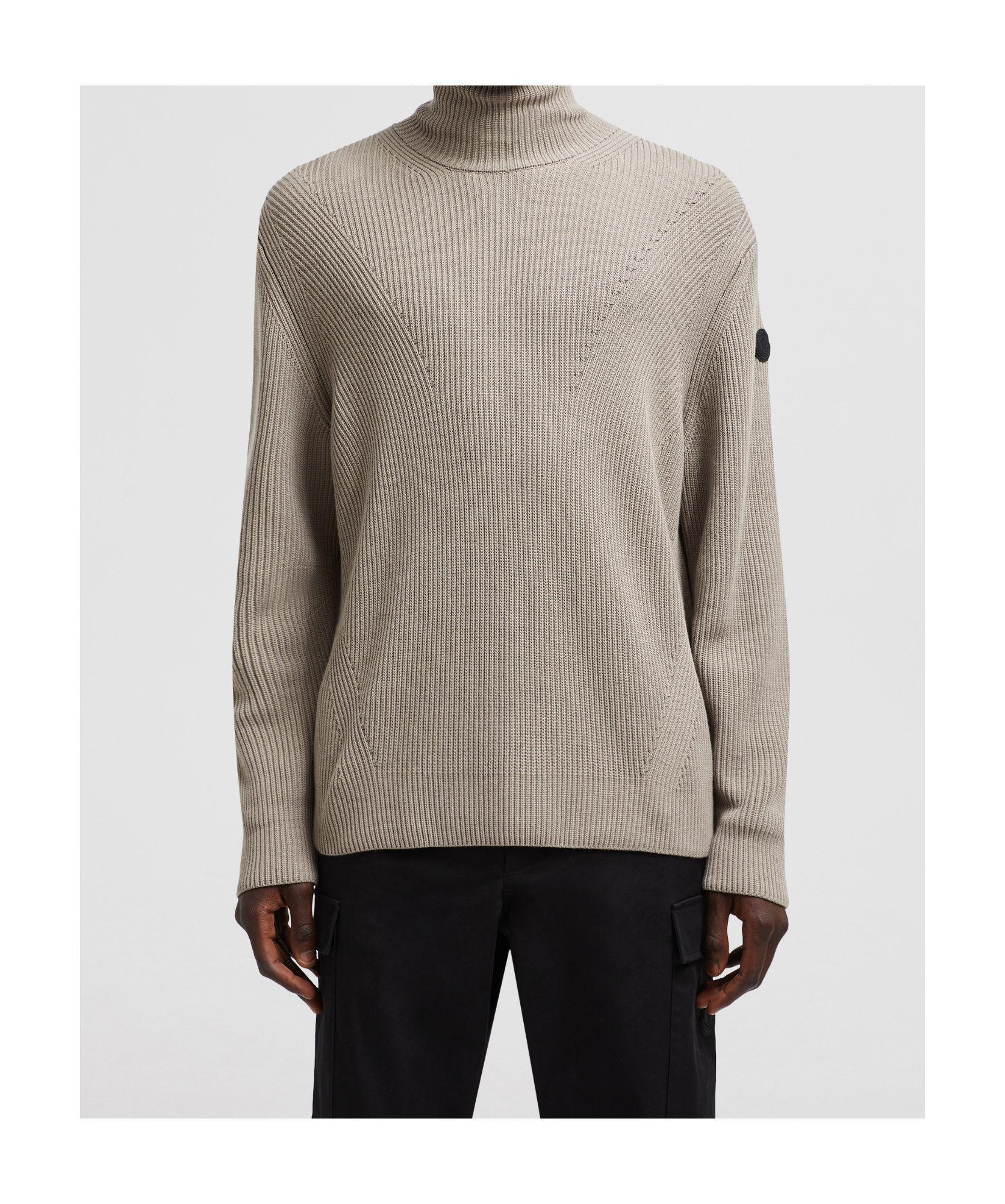 Moncler Logo Patch Turtleneck Knit Jumper In Gray