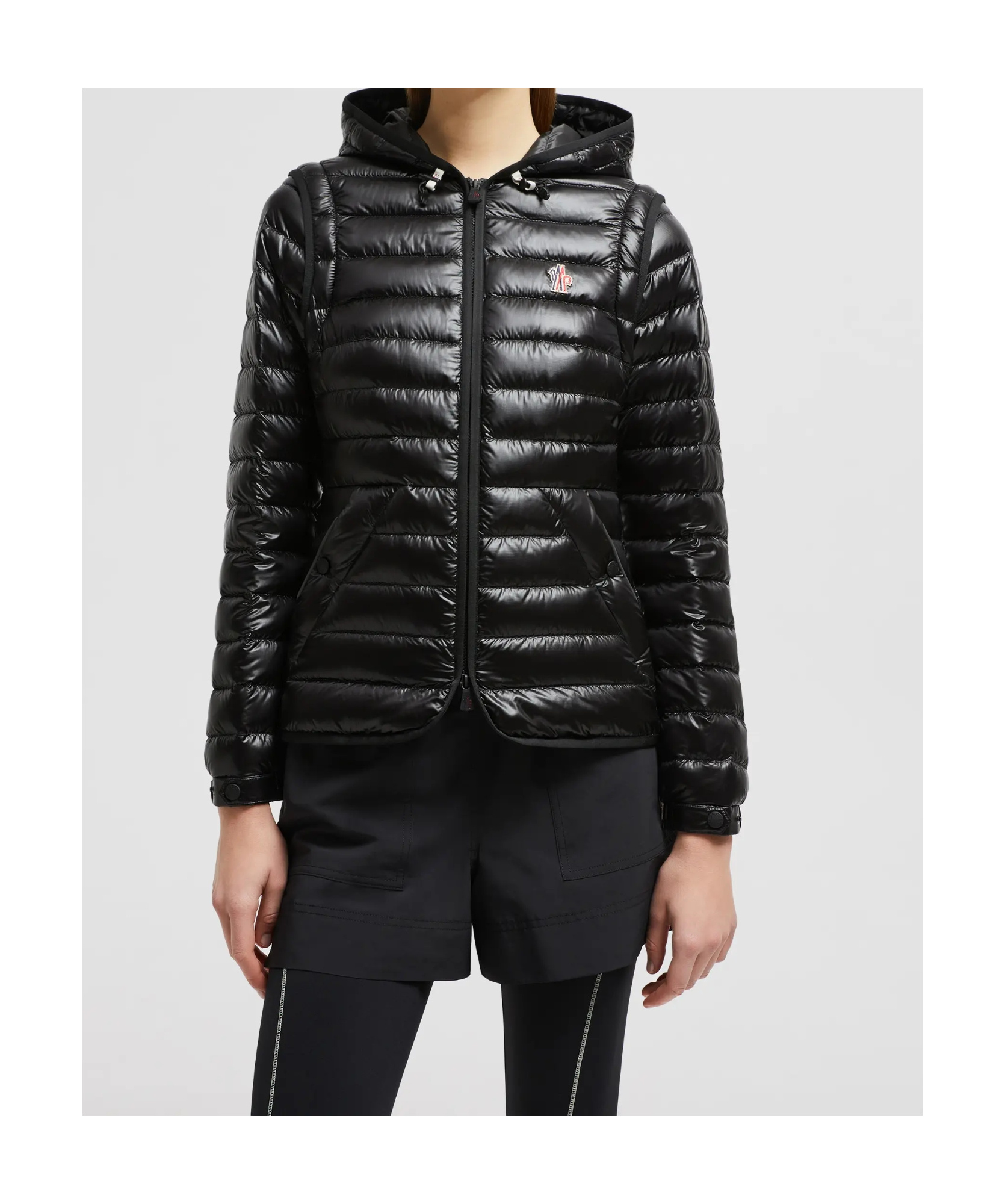 Shop Moncler Karura 2-in-1 Hooded Short Down Jacket In Black