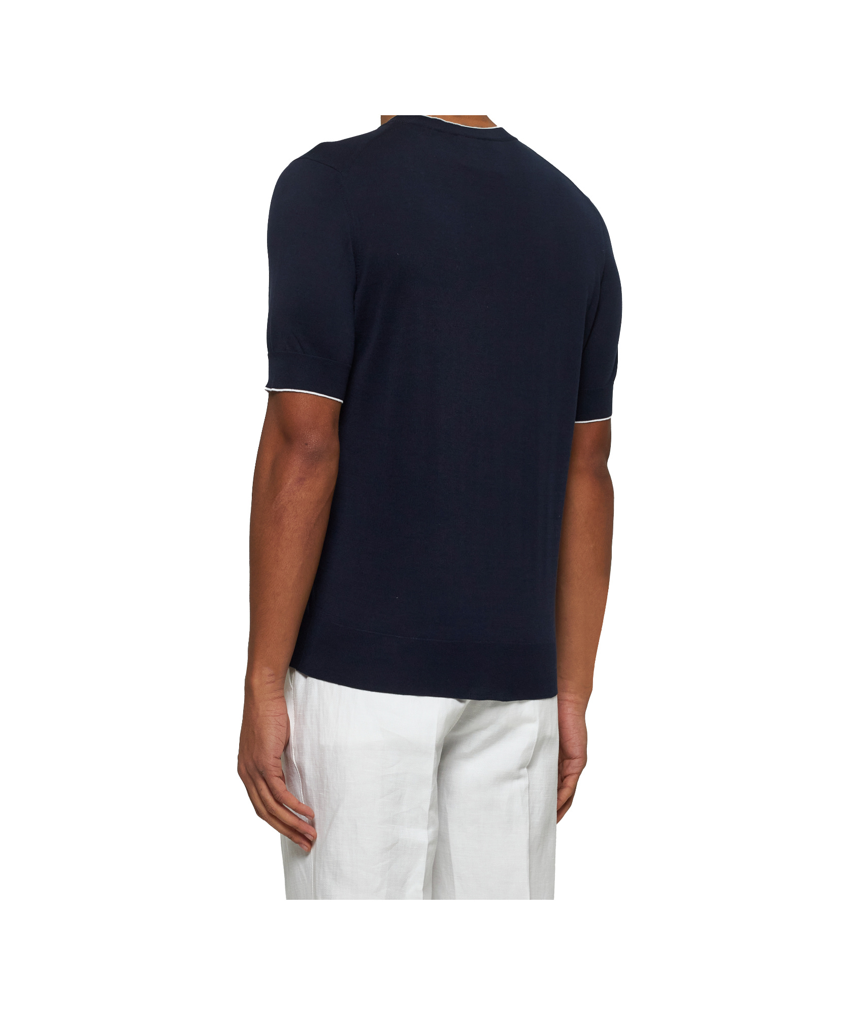 Brunello Cucinelli Blue Cotton Crewneck Sweater In Black