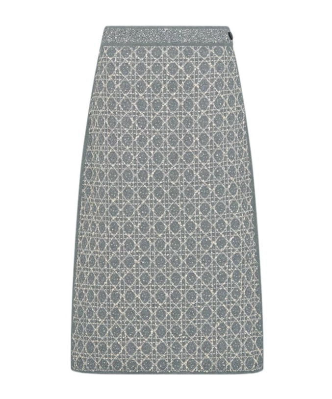 Dior High Waist Geometric Pattern Skirt With Side Button Detail In Gray