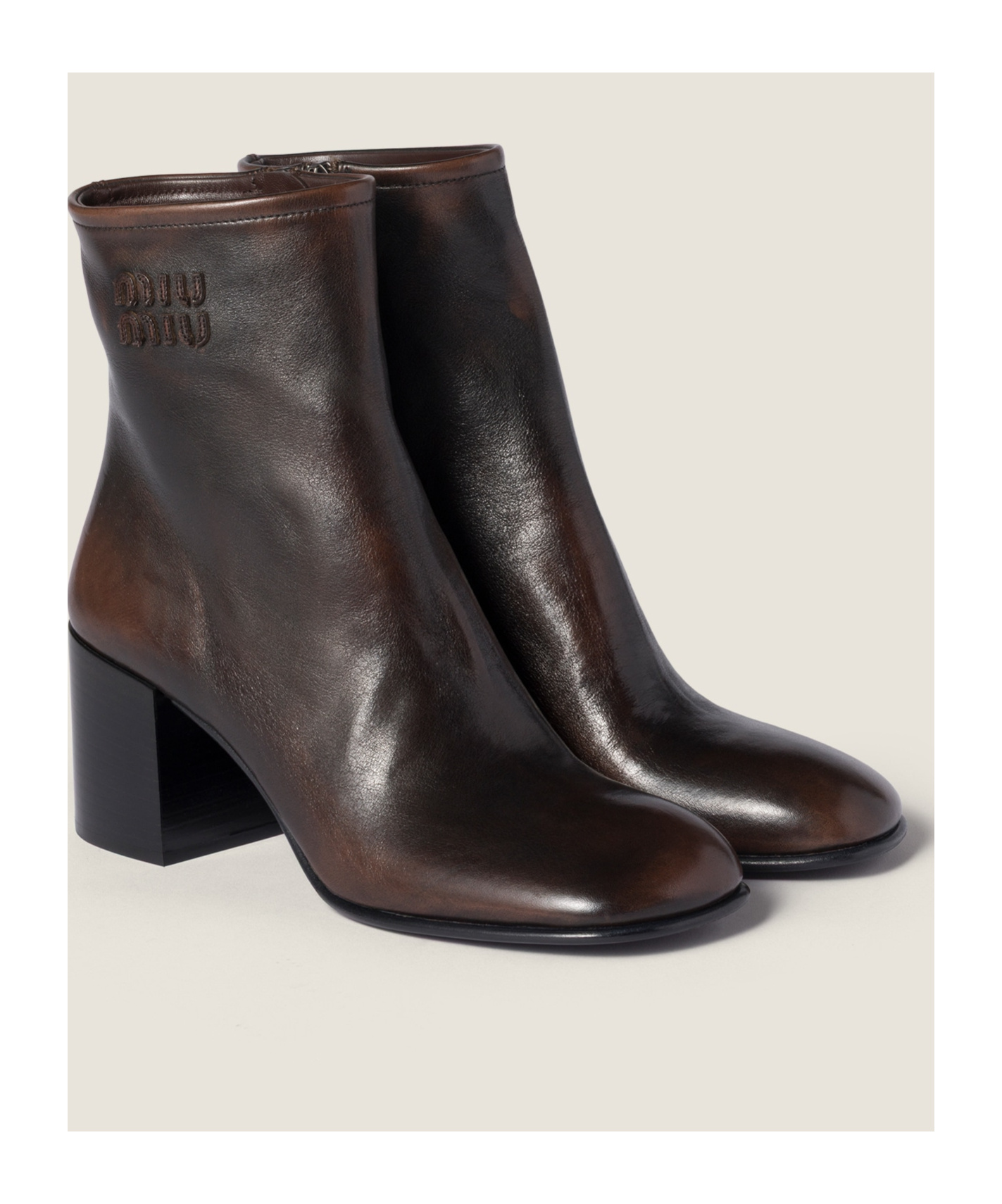 Miu Miu Block-heel Leather Boots In Brown