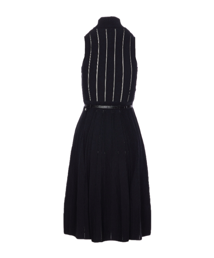 Elisabetta Franchi Knitted Dress With Belt And Stripes In Black