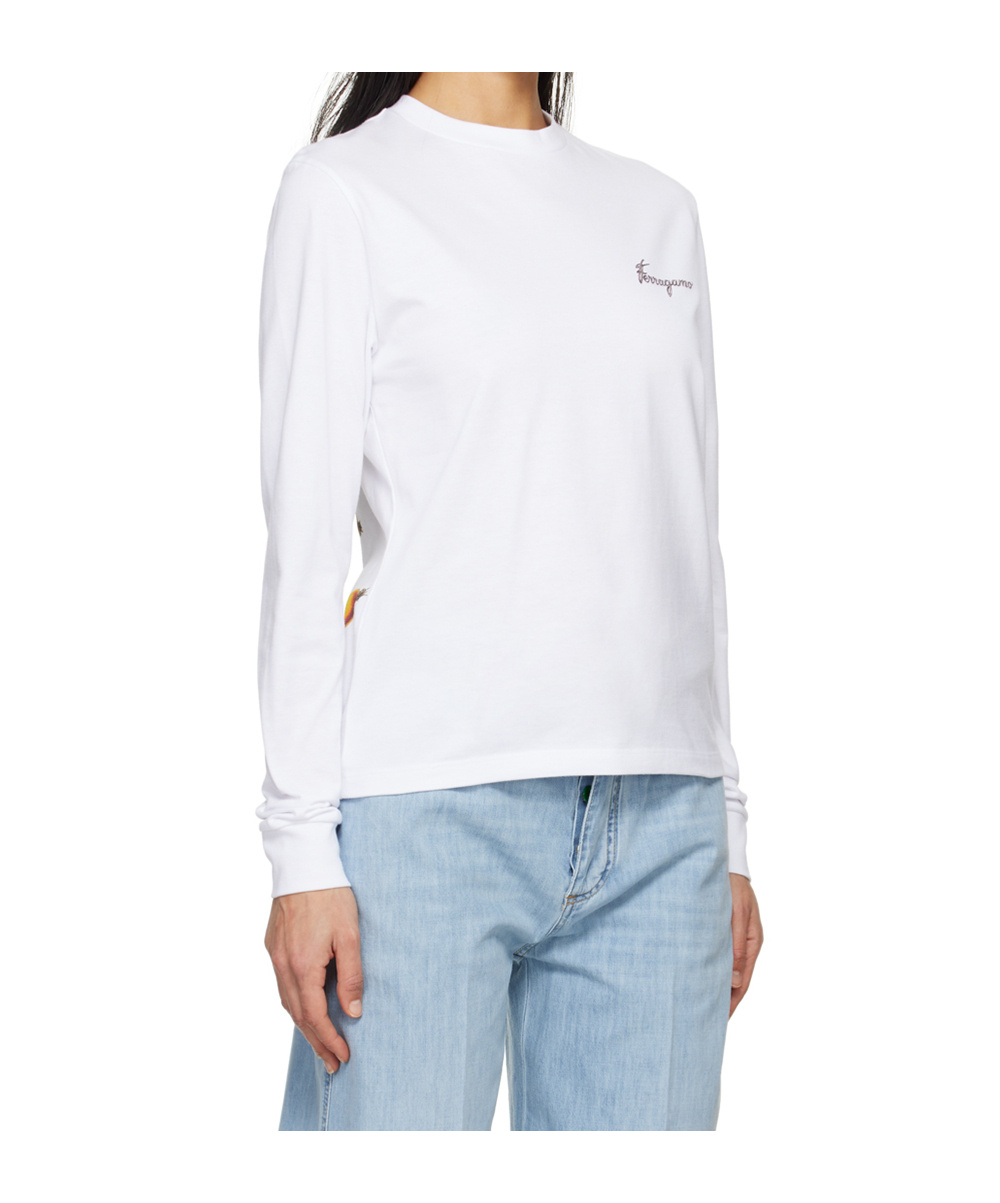 Ferragamo White Printed Long Sleeve T-shirt In White
